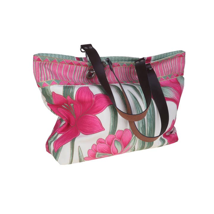 Vändbar bomullsduk väska, rosa och gröna blommönster för wholesale av Supplement D'AM