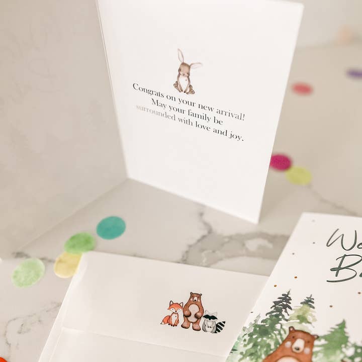 Palm to Pine Design - Wholesale Baby Card - Woodland Welcome Baby Shower Card, Folded Greeting Card2