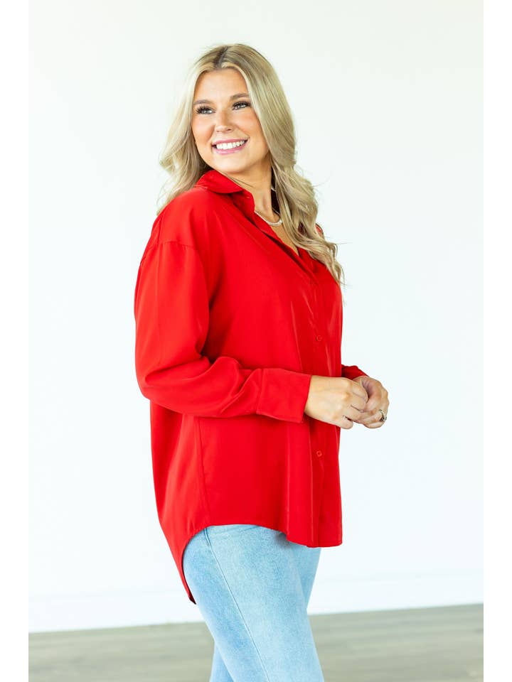 Kathryn Classic Button-Up, Red for wholesale on Faire5