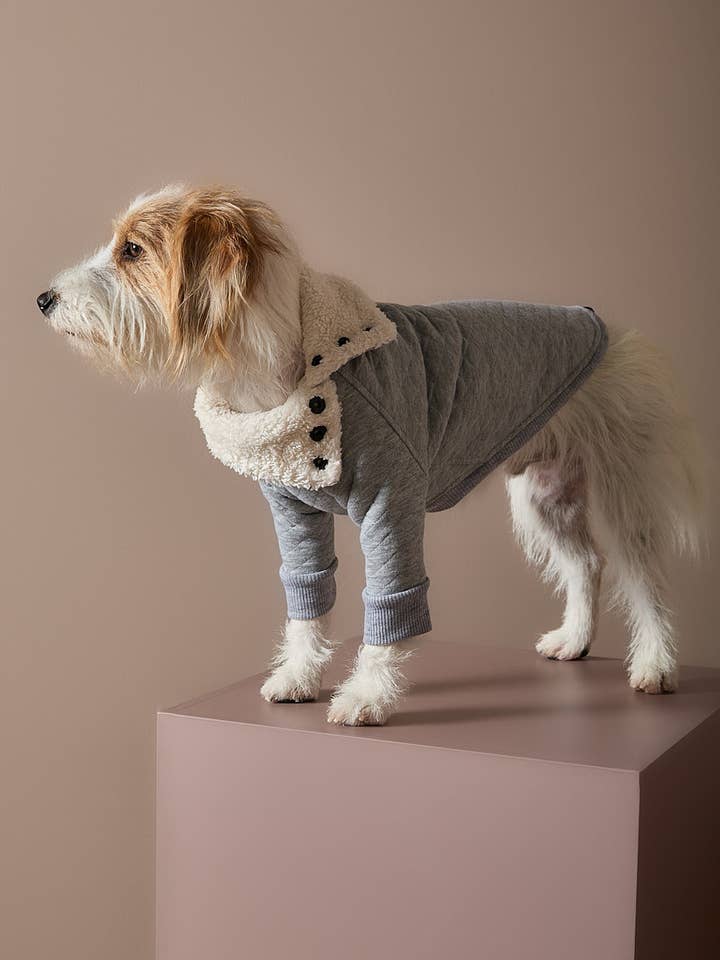 Grauer gesteppten Pullover OSLO für den Großhandel von The Striped Dog
