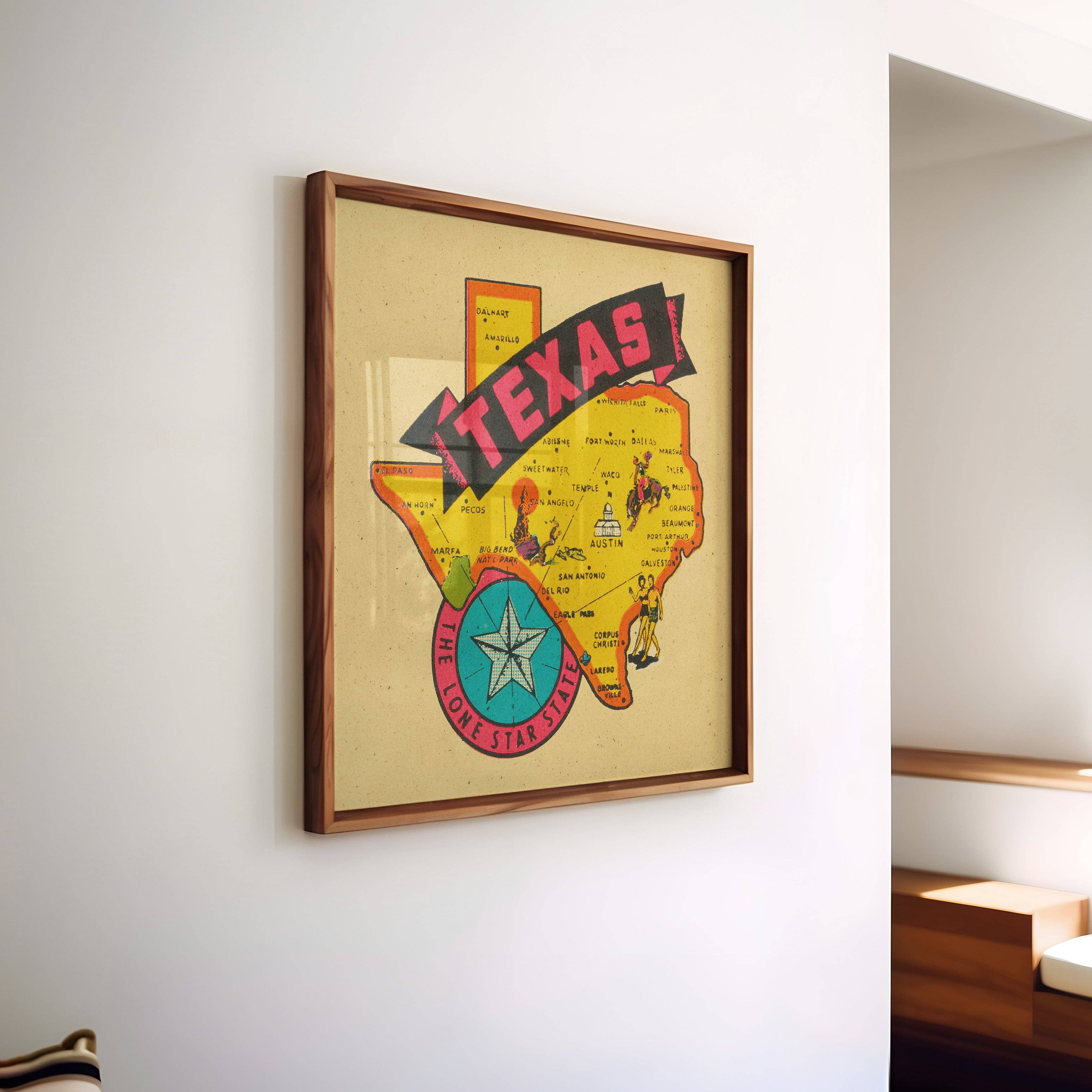 Tejas Country Club - Wholesale Art Print - Vintage State of Texas Travel Map Decal Art Print1