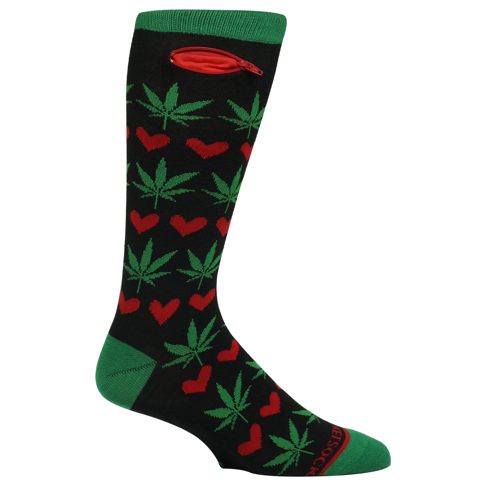Pocket Socks - Vente Chaussettes – unisexe - Pocket Socks®, feuille de pot et cœurs, taille unique qui convient à la plupart1