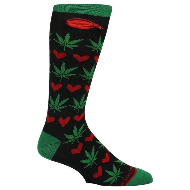 Pocket Socks - Vente Chaussettes – unisexe - Pocket Socks®, feuille de pot et cœurs, taille unique qui convient à la plupart1