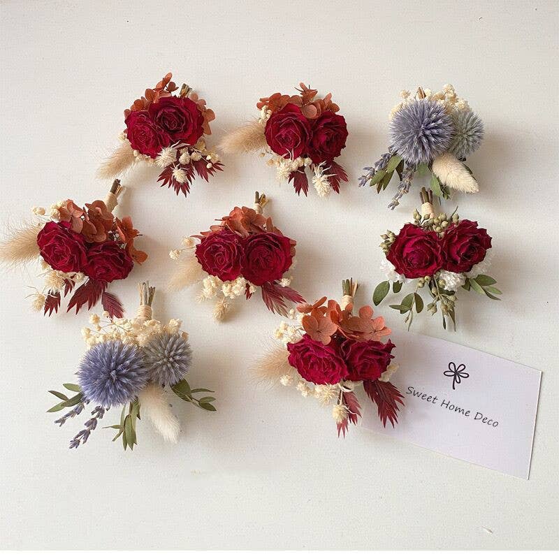 Sweet Home Deco - Wholesale Dried/Pressed Flowers - Boho Greenery Mini Floral Bouquet, Dried Flower Boutonniere8