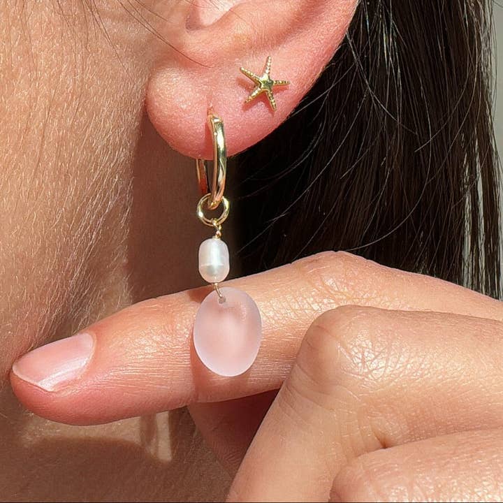 Pink Sea Glass Hoops for wholesale by The Salty Gem