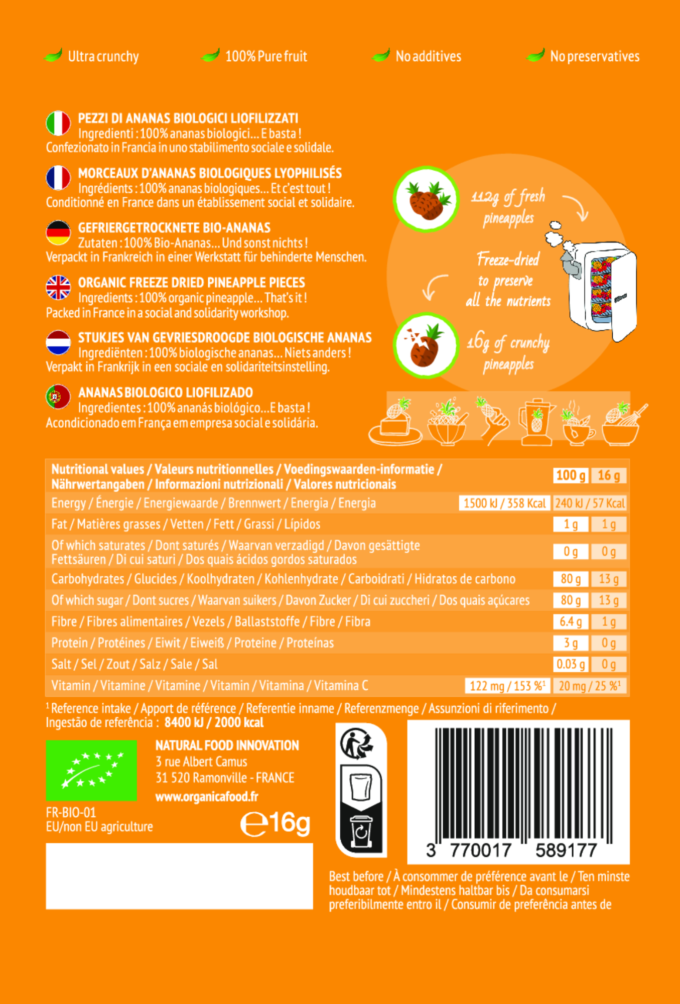 Organica - Vente Fruits secs/déshydratés - Ananas lyophilisés bio 100% pur fruit | Organica Food3