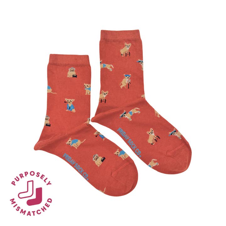 Women's Old Doggies This Did Good Mismatched Crew Sock for wholesale by Friday Sock Co.
