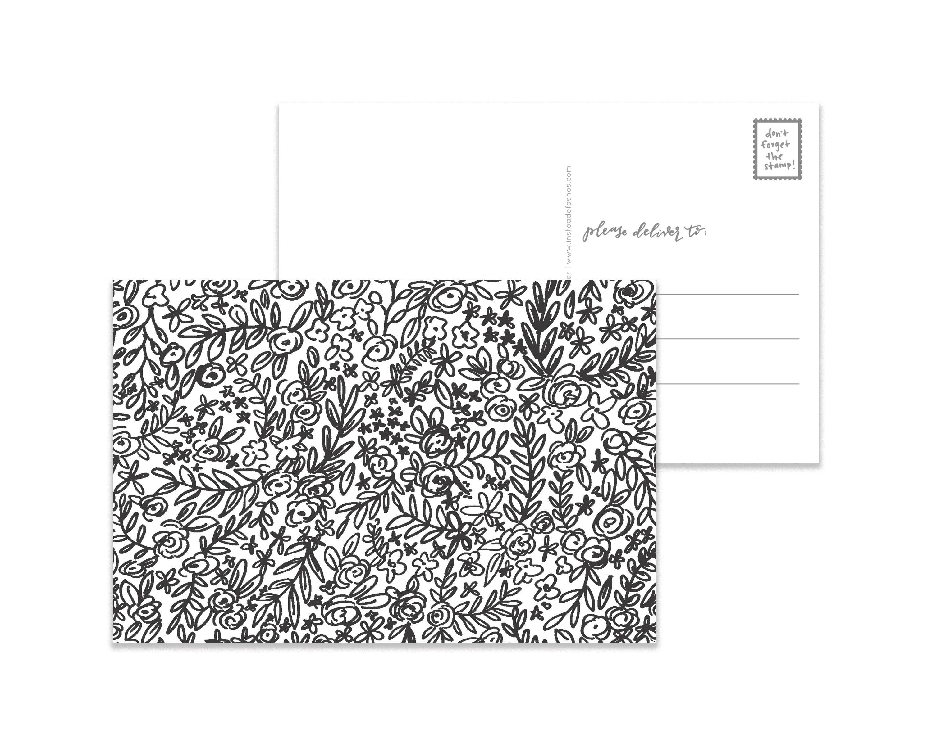 Instead of Ashes - Wholesale Postcard Set - Set of 10 Postcards - Black and White Floral0