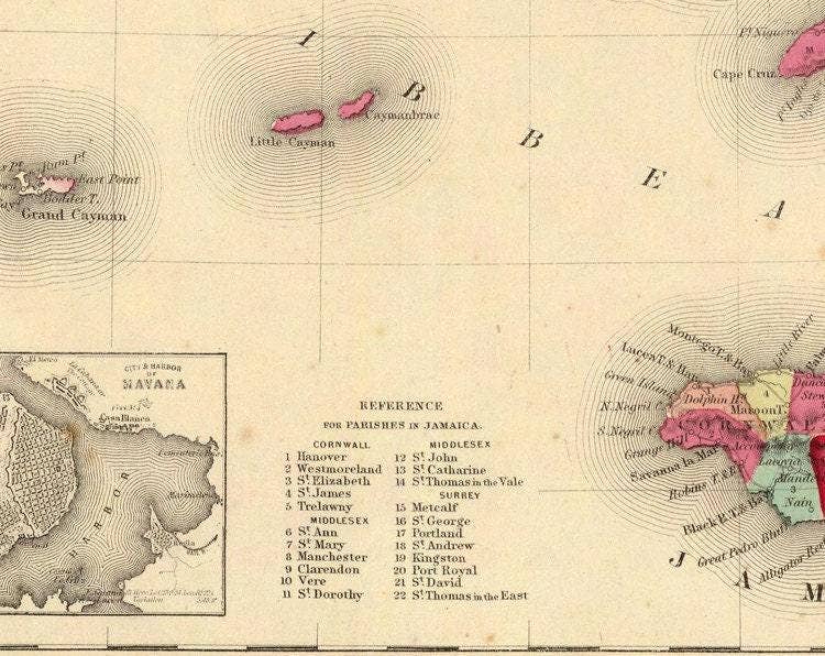 OldCityPrints - Old Maps and Posters - Vente Affiche d'art - Ancienne carte des îles des Antilles 1860 Cuba Jamaïque Porto Rico | Impression d'art mural vintage2
