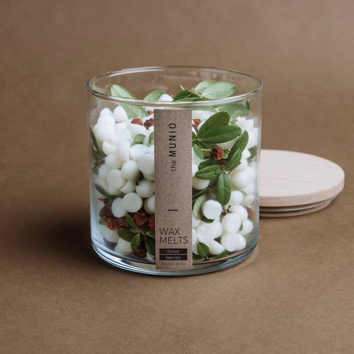 FOREST BERIES WAX MELTS IN A GLASS VOTIVE for wholesale by the MUNIO