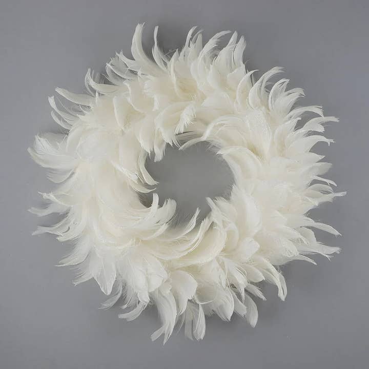 Goose Coquille Feather Wreath - 12" - White - Opal Lurex and other Purchase Wholesale undecorated wreaths. Free Returns & Net 60 Terms on Faire trending on Faire.
