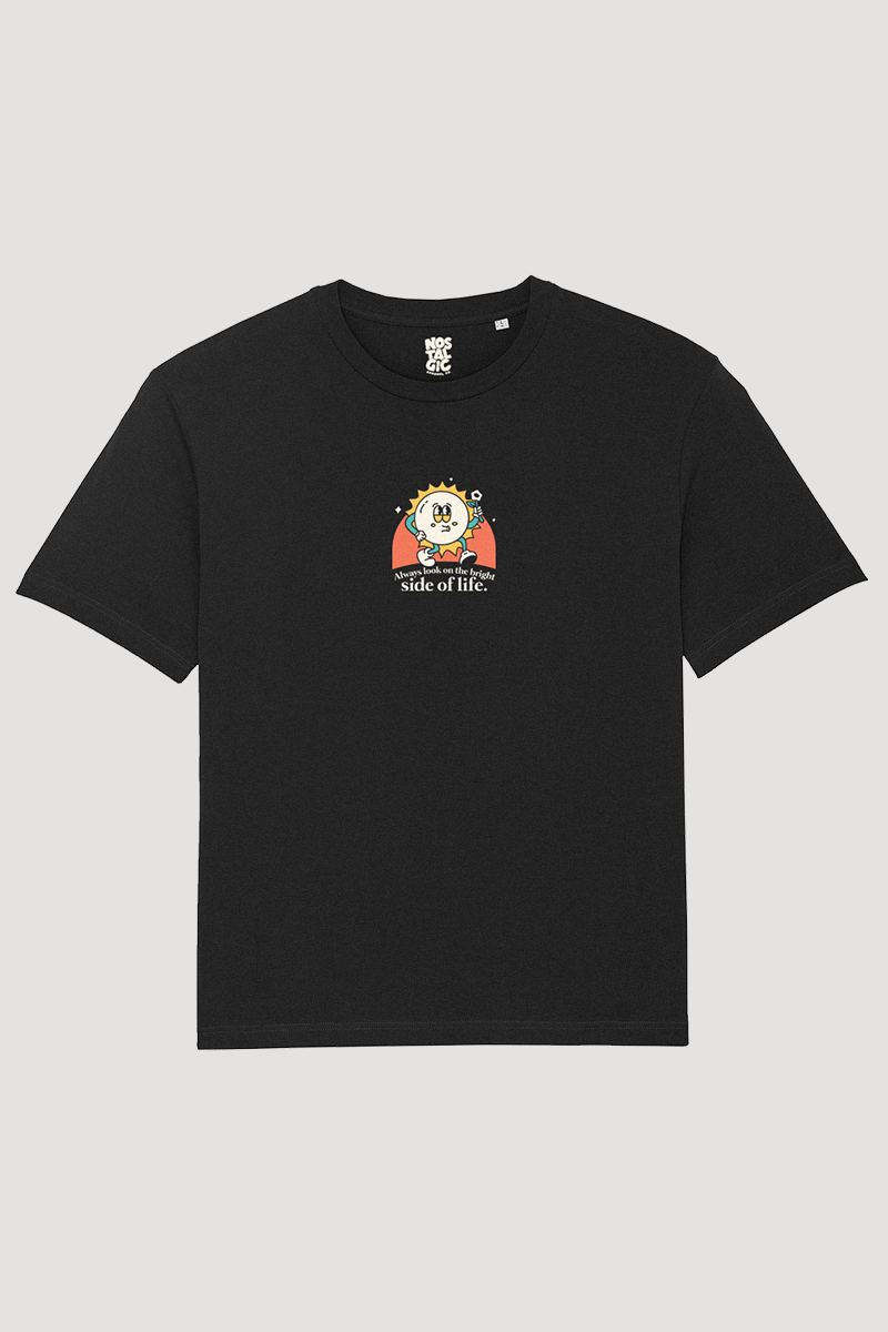 Nostalgic Apparel – T-shirt estampada - Unissexo por atacado – Olhe sempre para o lado bom da vida - T-shirt preta7
