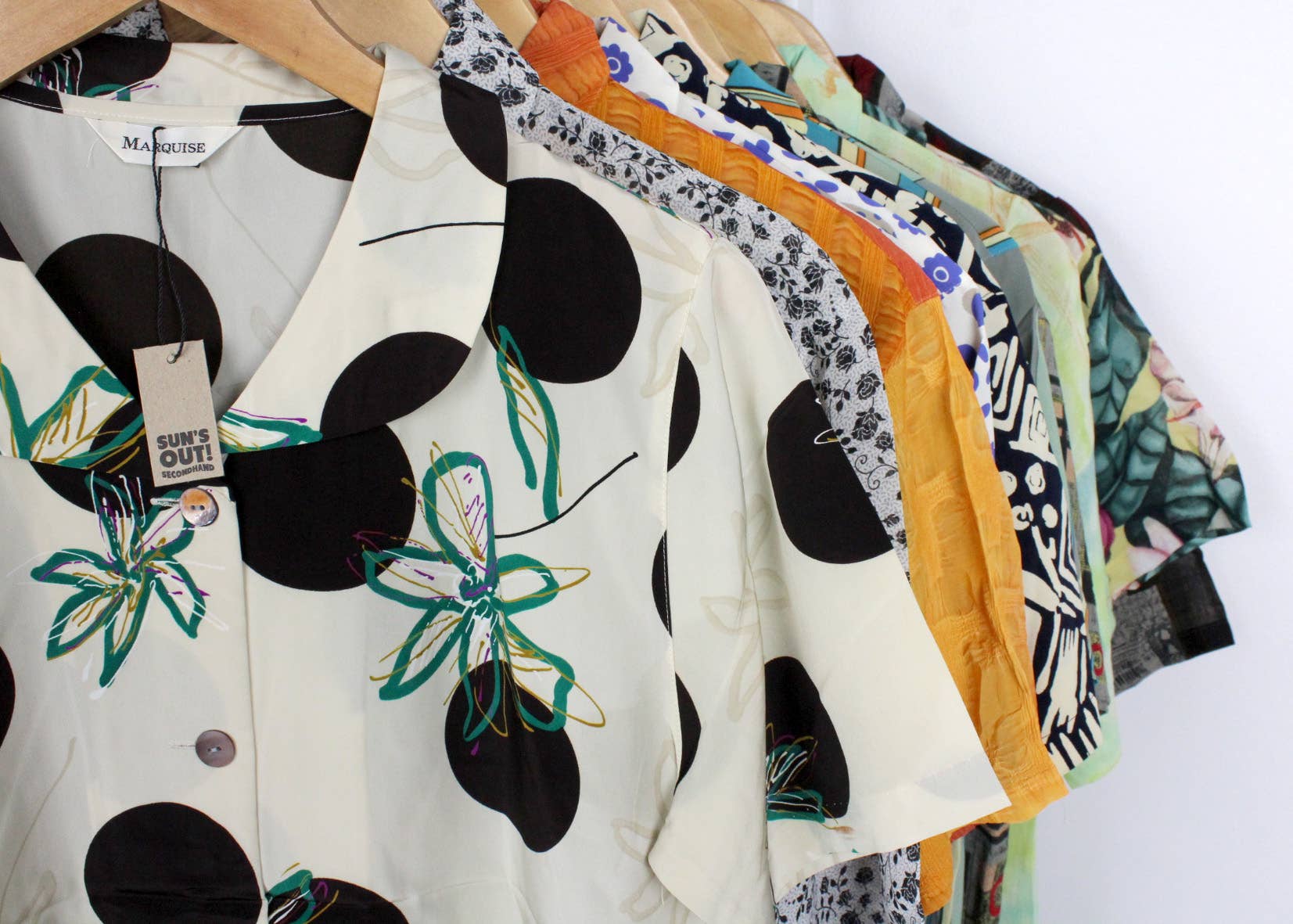 Sun's Out! - Wholesale Button Down Shirt - Women's - Vintage Short-Sleeve Button Up Blouse - Original Length7