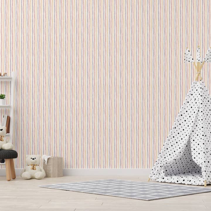 Kids Room Textured Wallpaper, Striped Wallpaper, Girls Boys Bedroom Wall Paper, Nursery Wallcovering, 114 sq ft, Colorful, Washable, Durable for wholesale by Walloro Luxury Embossed Wallpaper