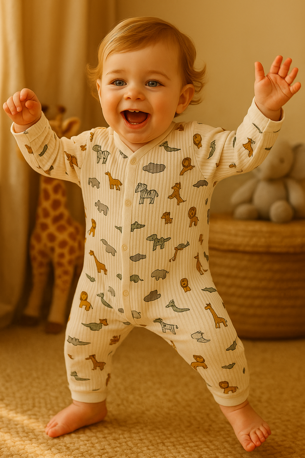 Himmelberg Baby - Venta al por mayor Peto - Bebés - Pijama unisex de algodón orgánico con estampado safari bestseller2