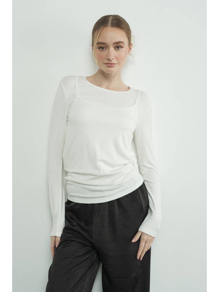 Aaron & Amber - Wholesale T-Shirt - Women's - MAT3127 TWO FER TANK LONG SLEEVE TOP18