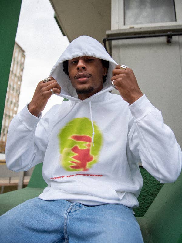 Hoodie in wit met infraroodopdruk voor wholesale door Dream But Do Not Sleep