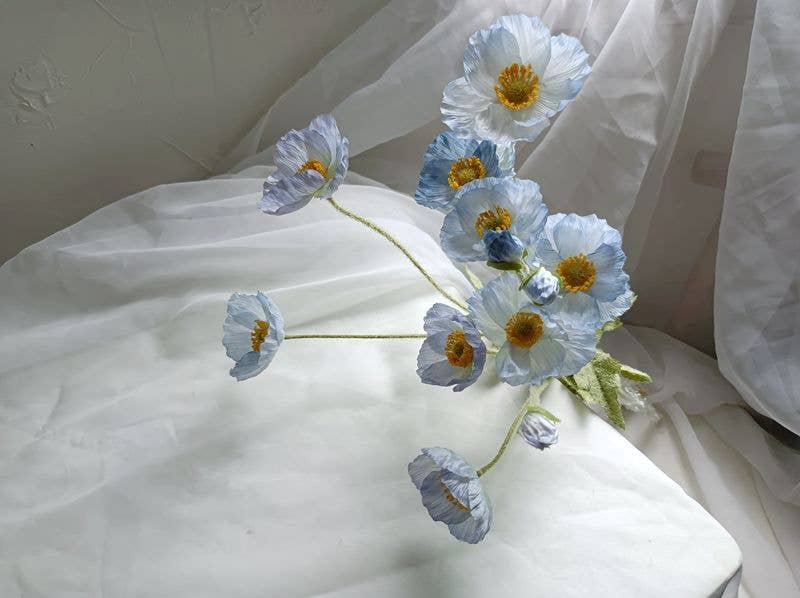 Sweet Home Deco - Wholesale Artificial Flowers - 22'' Single Flocked Floral Poppy Spay, Colorful Silk Poppies15