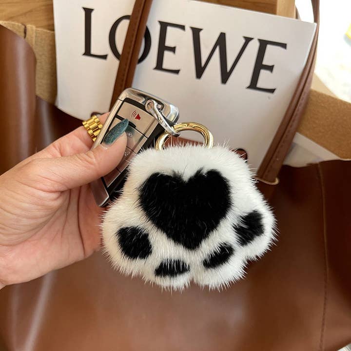 FurDecoration - Wholesale Keychain - Women's - Mink Fur Small Cat Paw Plush Toy Bag Charm Keychain Car Key