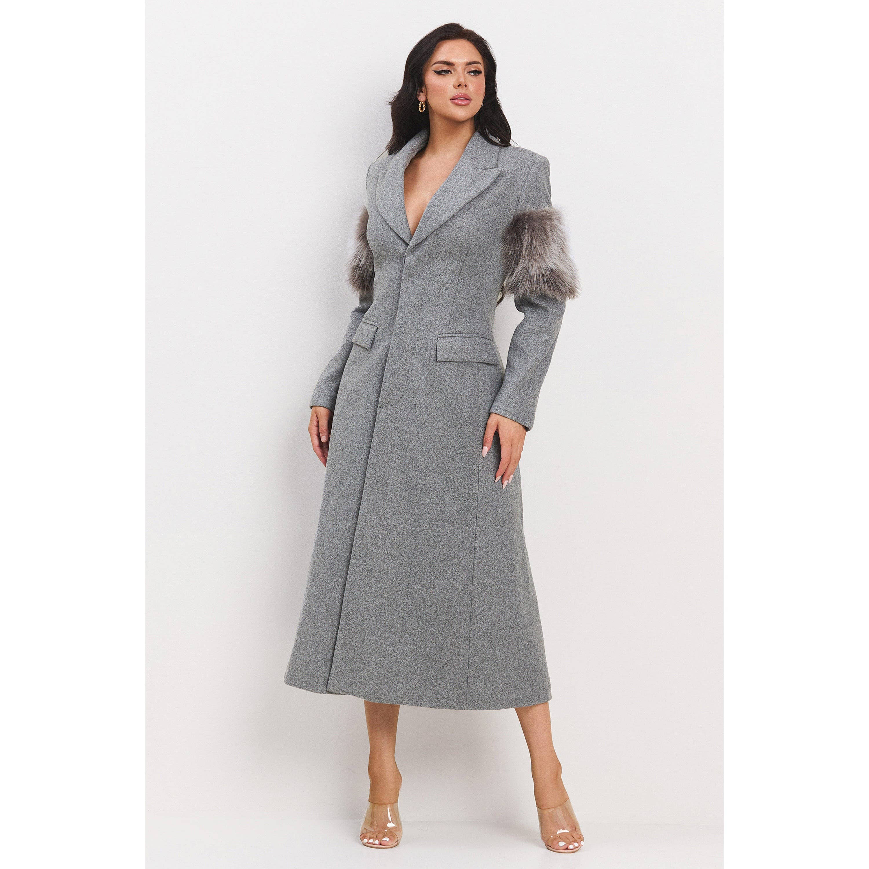 The Sang – Engroshandel Frakke - Dame – ÆRMET FAUX PELS FASTGJORT MAXI-FRAKKE10