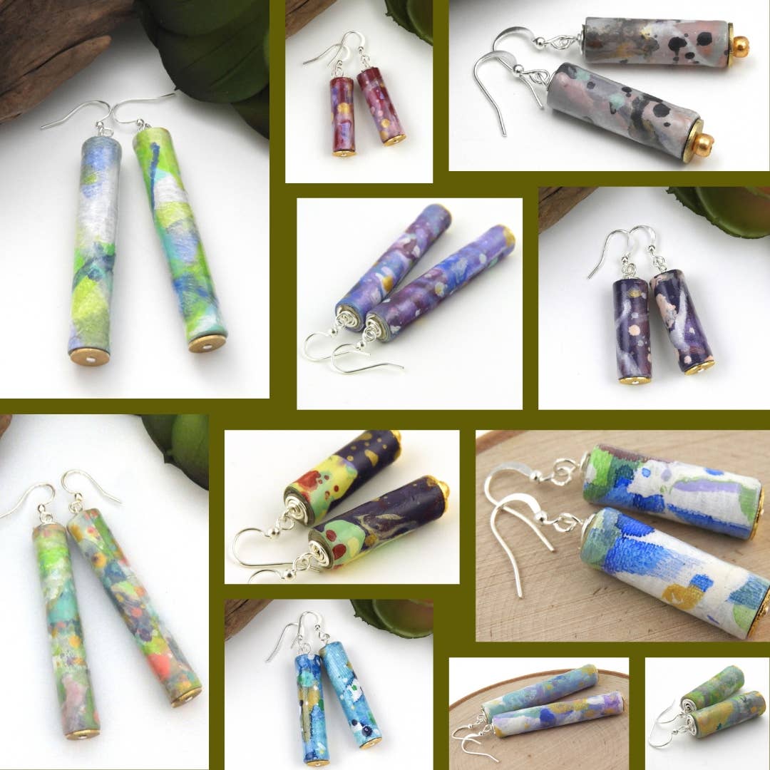Allison Lake Handmade - Wholesale Dangle Earrings - Abstract Eco-Friendly Painted Paper Bead Earrings | Bundle3