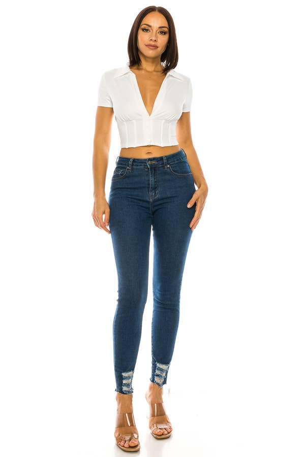 A3 Design USA - Wholesale Blouse - Women's - T4303-COLLARED BUTTON DOWN TOP0