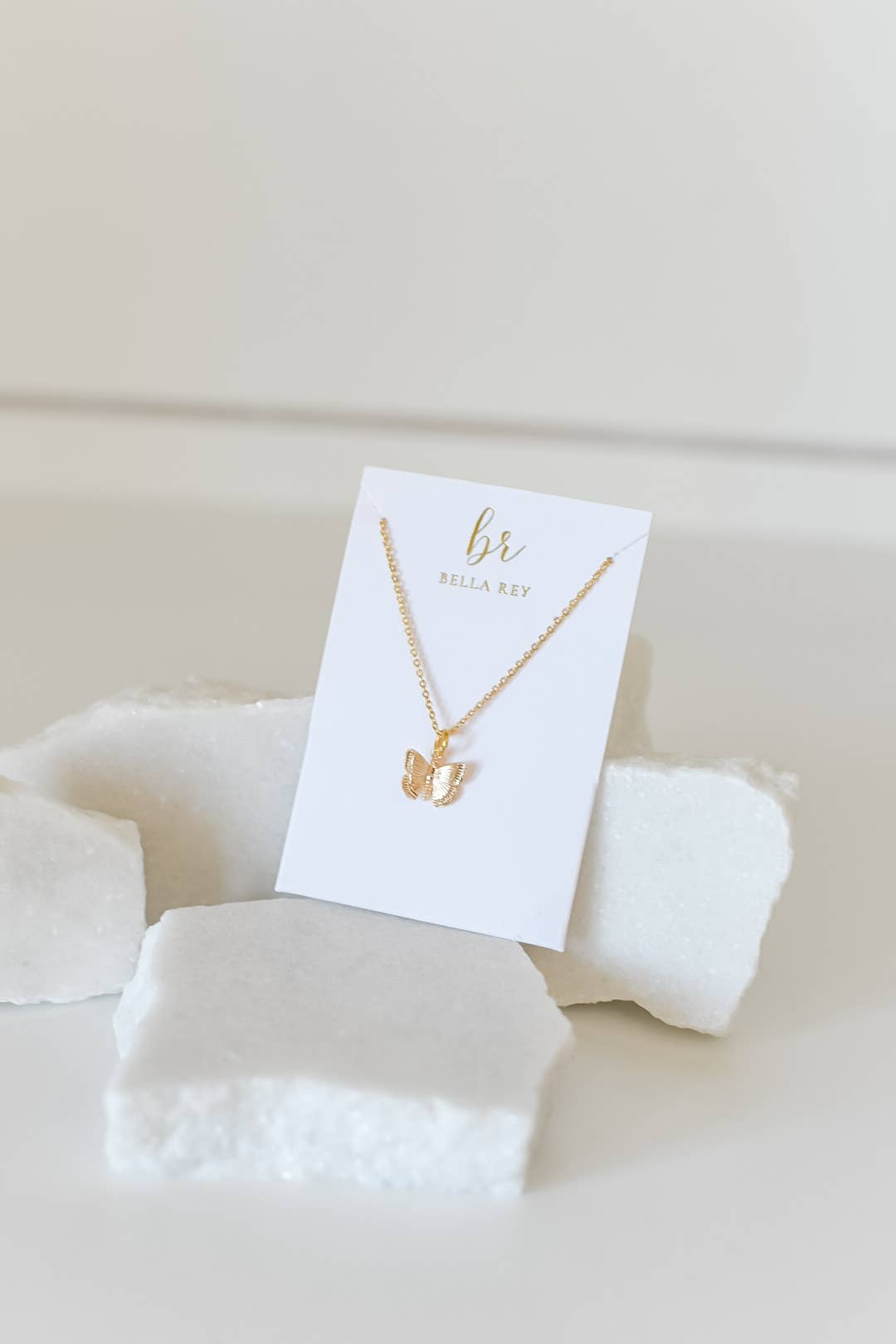 Bella Rey jewelry - Wholesale Pendant/Charm Necklace - The Gabrielle dainty butterfly necklace 18k gold plated  2