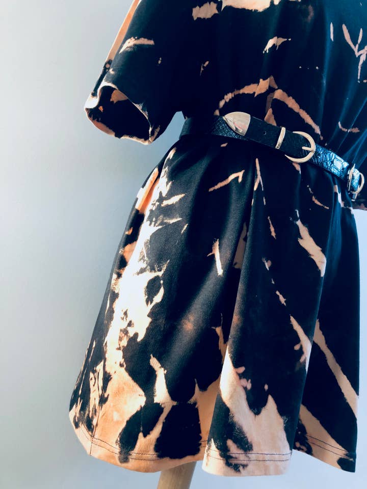 Luxury Style UK - Vente Tunique – femme - T-shirt oversize à épaules dénudées tie-dye noir