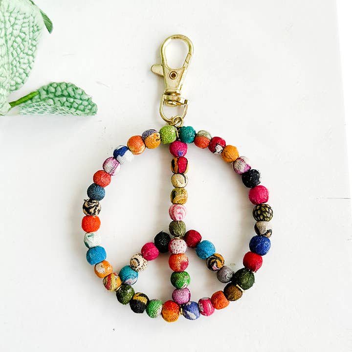 Kantha Peace Symbol Keychain Bag Clip for wholesale by WorldFinds