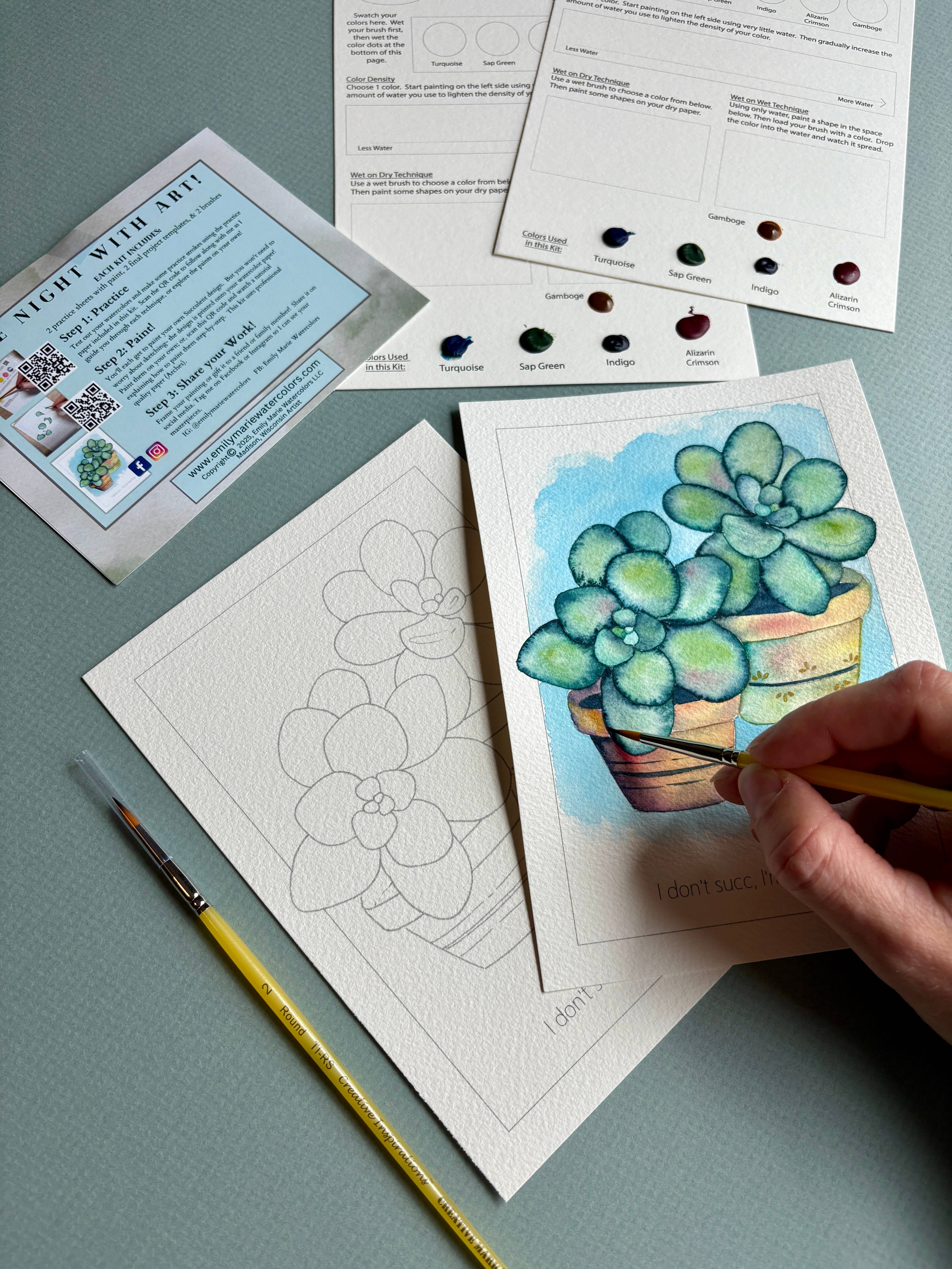 Emily Marie Watercolors - Wholesale DIY Craft Kit - Watercolor Date Night Kit: Succulents2