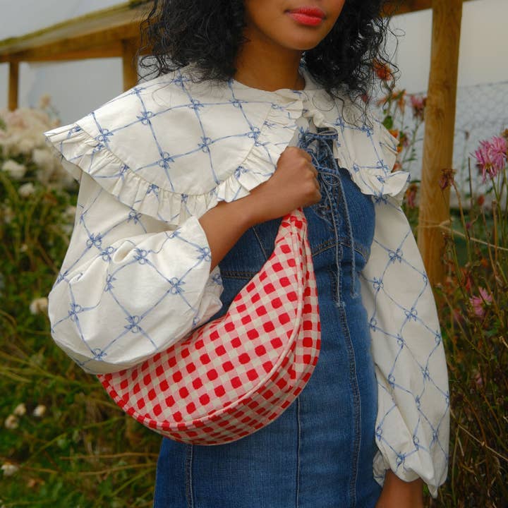 JOYN - Wholesale Crossbody Bag - Women's - Moon Sling Bag - Tomato Gingham