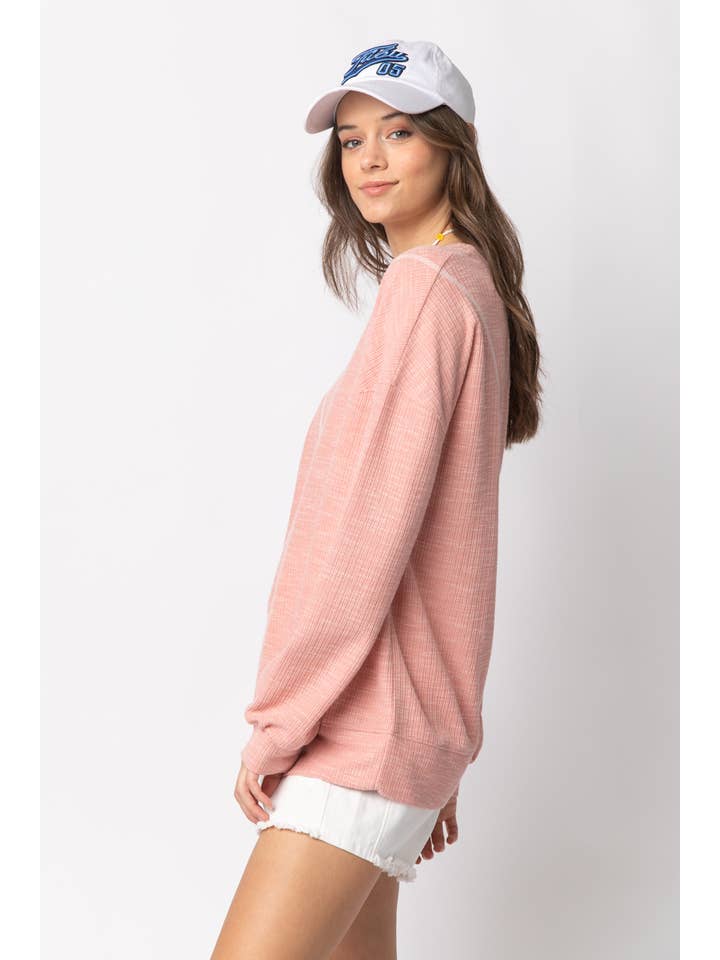 VERY J - Wholesale Knit Top - Women's - NT10897-Ribbed Knit V Stitch Top