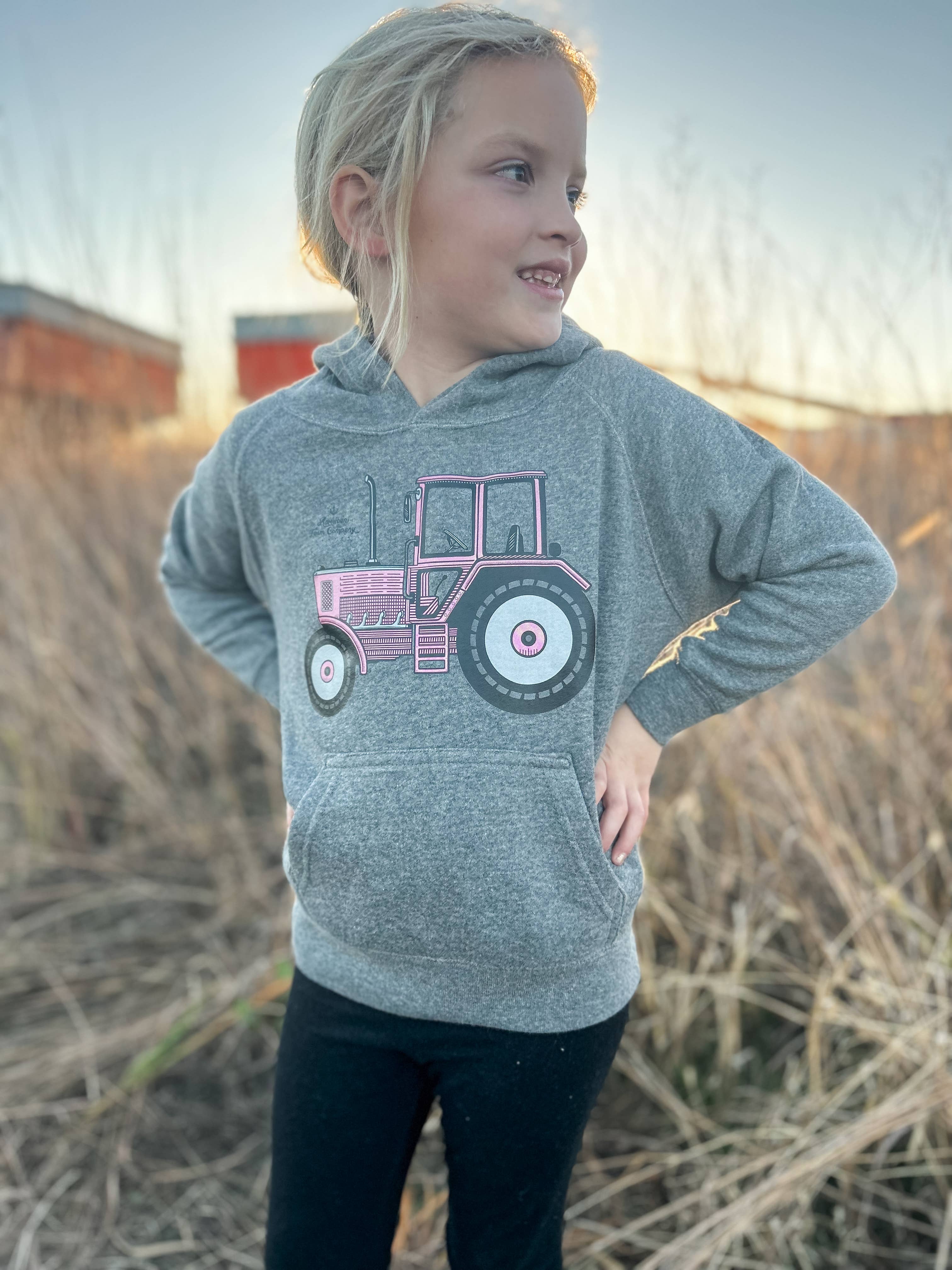 American Farm Company - Wholesale Hoodie - Kids - Graphic Western 'Pink Tractor' Youth & Toddler Hoodie0