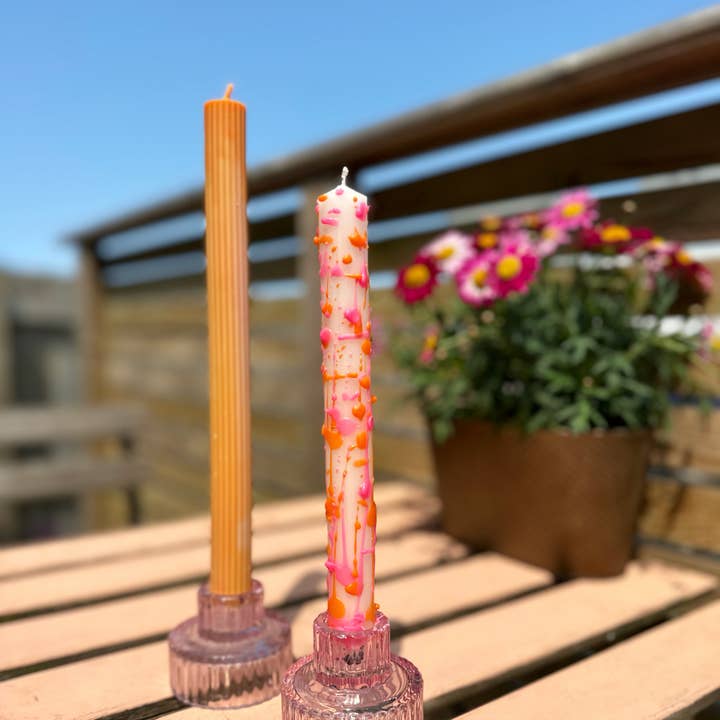 Cornish Glow - Wholesale Tapered Candle/Candlestick - Pink and Orange Splash Dinner Candles - 3 pack1