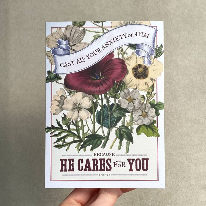 Cast Your Cares Scripture Card for wholesale by The Happy Envelope