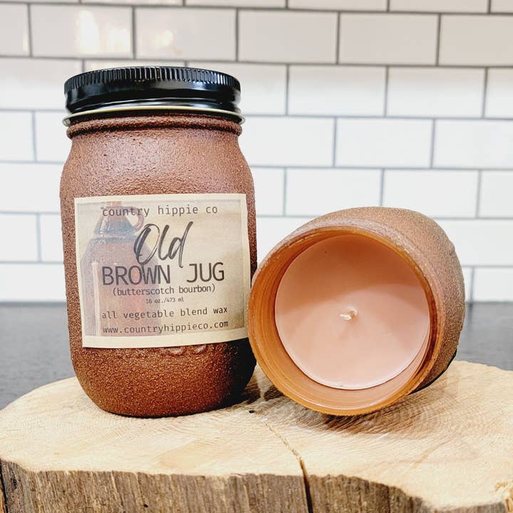 Gammal brun kanna rustik bondgård murare burk ljus 16 oz för wholesale av Country Hippie Co.