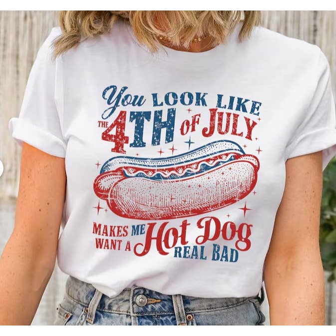 Black You Look Like The 4th Of July, Funny 4th July Shirt, Hot Dog for wholesale on Faire