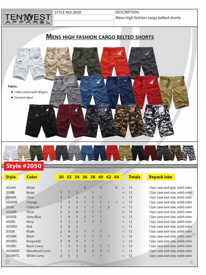 HERRE CARGO SHORTS MED BÆLTE - SORT CAMO for engroshandel hos Ten West Apparel