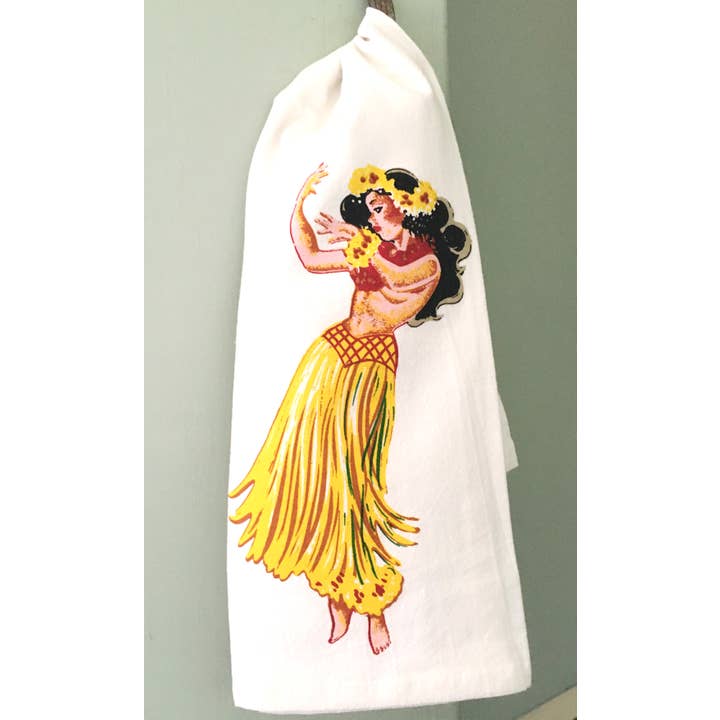 Red and White Kitchen Company - Wholesale Tea Towel - Hula Retro Flour Sack Kitchen Tea Towel2