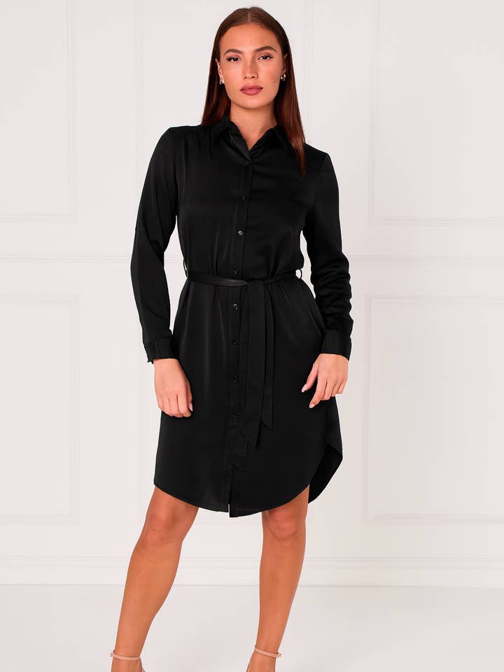 8 pièces Robe Chemise Mini Noire Unie et Soyeuse pour la vente par Love Sunshine Wholesale