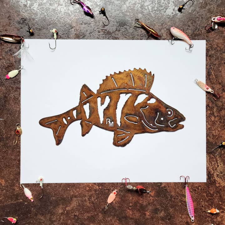 Rustic Metalz - Vente Décoration murale - Décoration murale Perch Fish Lake House en métal sur le thème des poissons4