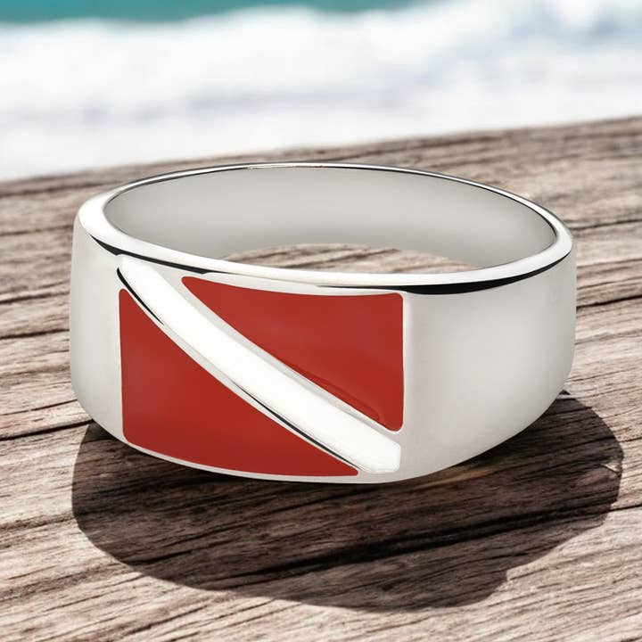 Big Blue by Roland St John – wholesale Signet ring – Scuba Diver Ring Sterling Silver- Dive Flag Ring for Men and Women1