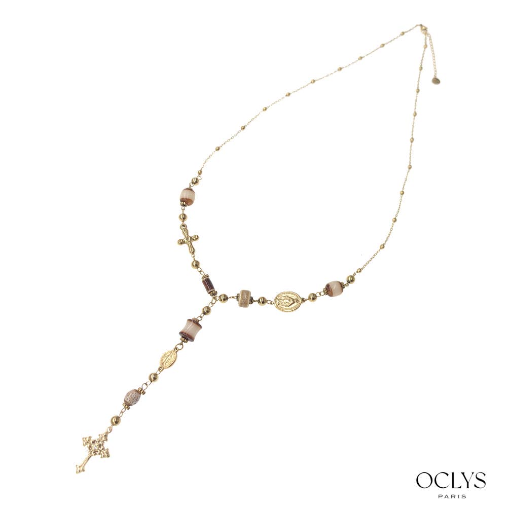 Oclys – wholesale Y-neck/lariat necklace – Y necklace with cross, gold-plated stainless steel Vati1