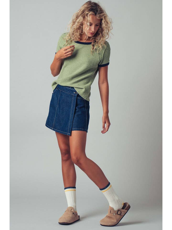 Urban Daizy - Wholesale Knit Top - Women's - Sporty Trim Textured Crewneck Top3