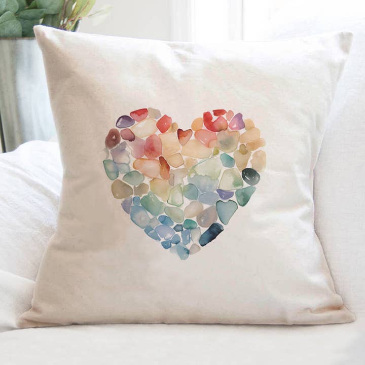 Sea Glass Heart - Valentine's Day Square Canvas Pillow for wholesale by Cottage Shore