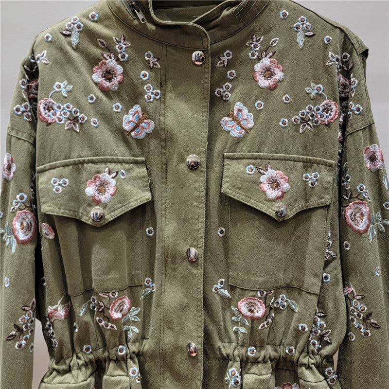 Sanyao Fashion – wholesale Jacket – Women's – M248 Hand-Embroidered Floral Retro Drawstring Work Jacket2