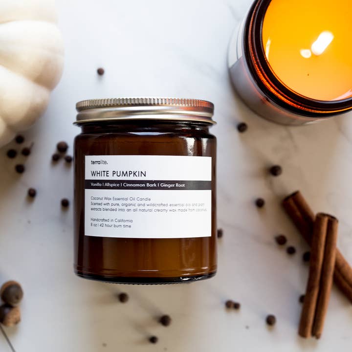 Terralite - Wholesale Jar/Filled Candle - WHITE PUMPKIN - essential oil candle (Seasonal Only)3