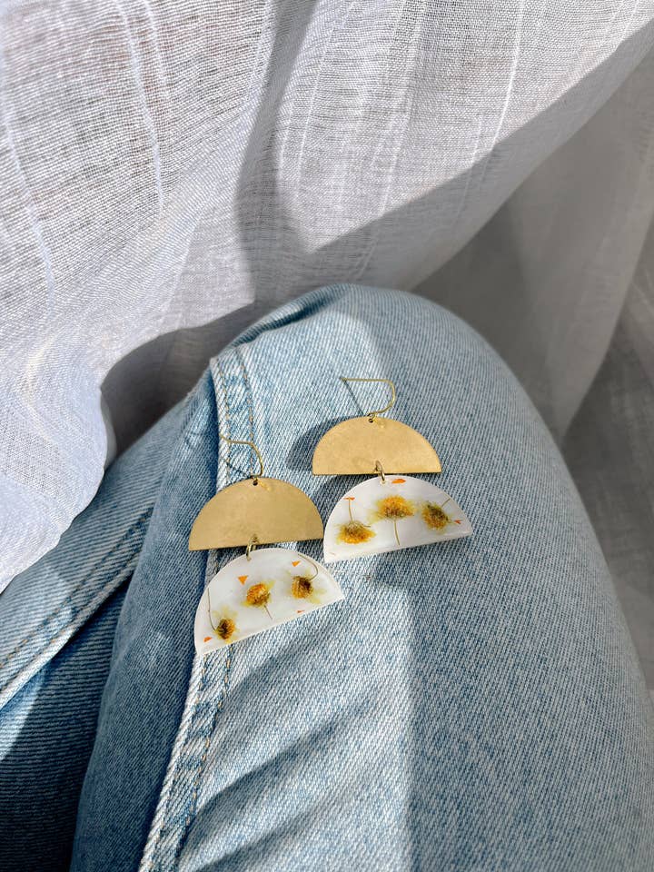 Spring Flower Earrings, Marigold Flower Earrings for wholesale by Land of Sky Design Co.