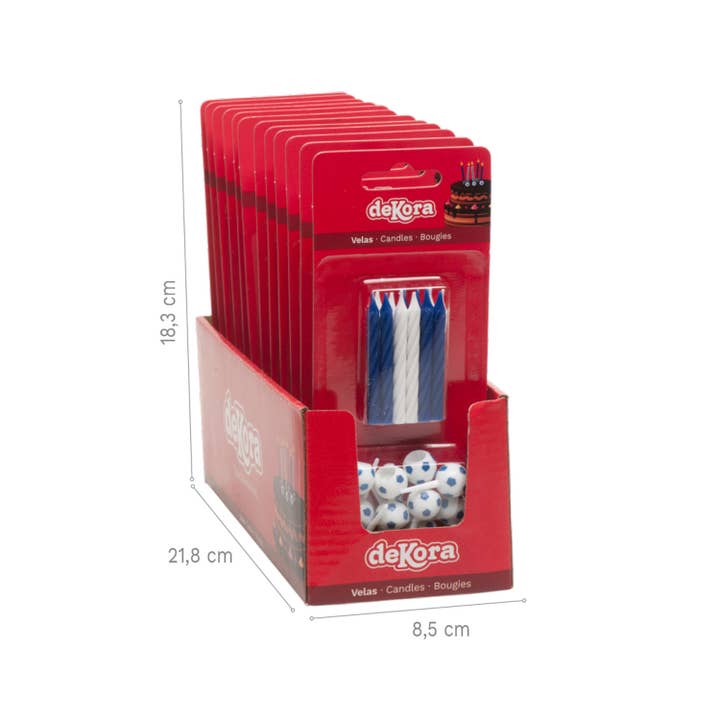 dekora - Venta al por mayor Velas de tarta - BLISTER 12 VELAS CUMPLEAÑOS FUTBOL
