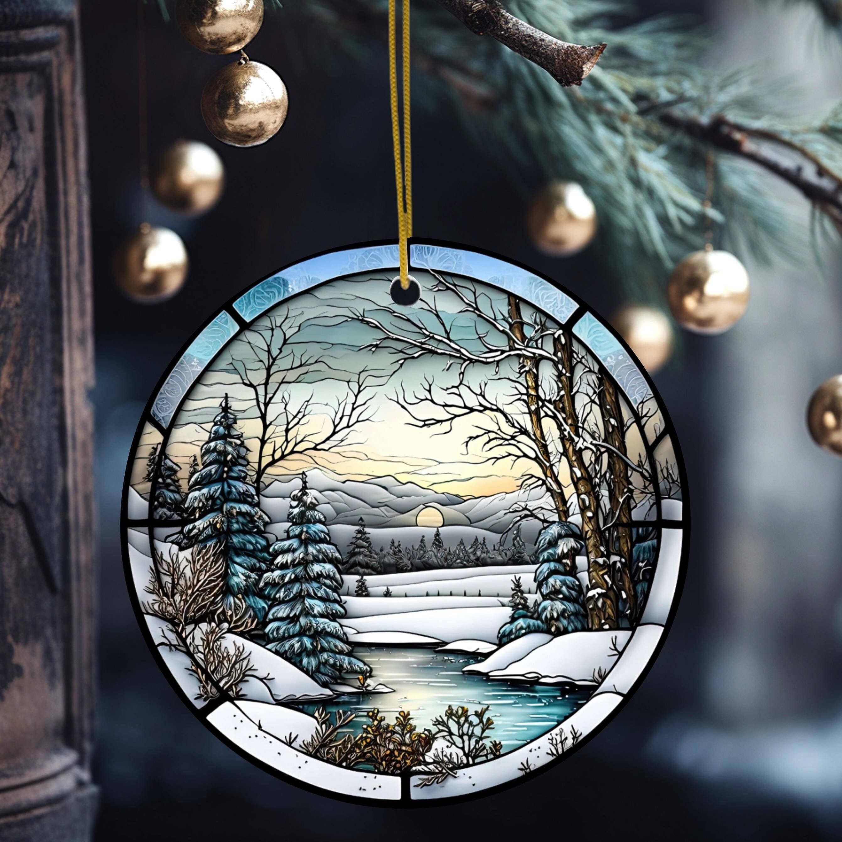Fernville Creations - Vente Objets de décoration - Ornement en céramique scène d'hiver avec image en vitrail9